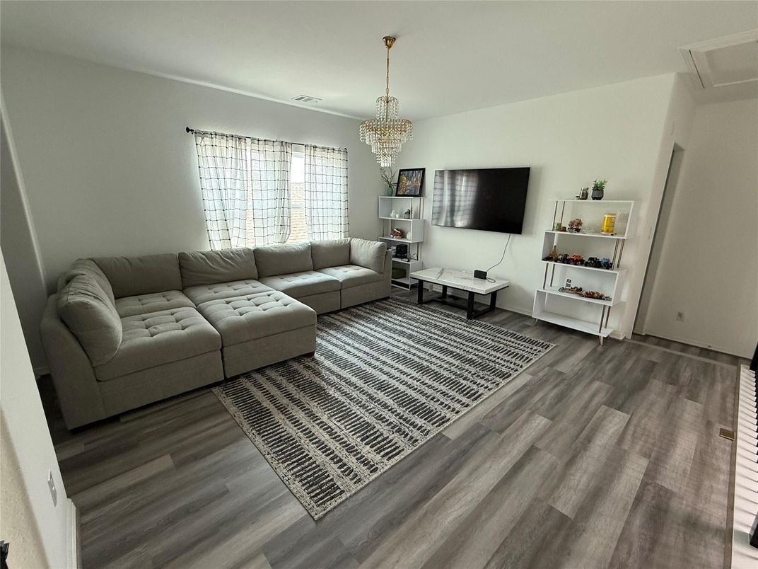 Chandelier, Interior, Living room, Wood Texture Flooring