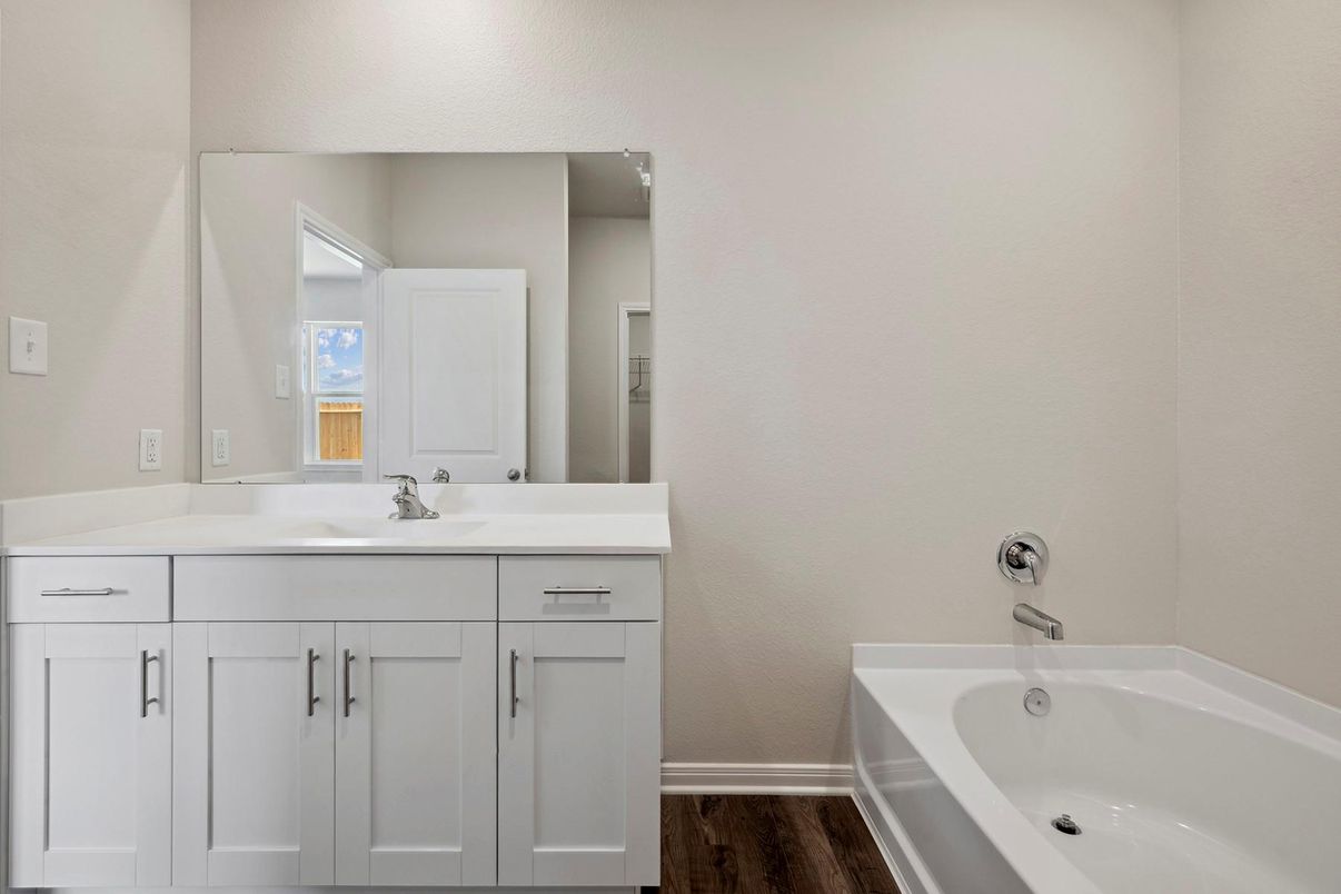 Bathroom, Dual Sink Vanities, Interior, Wood Texture Flooring