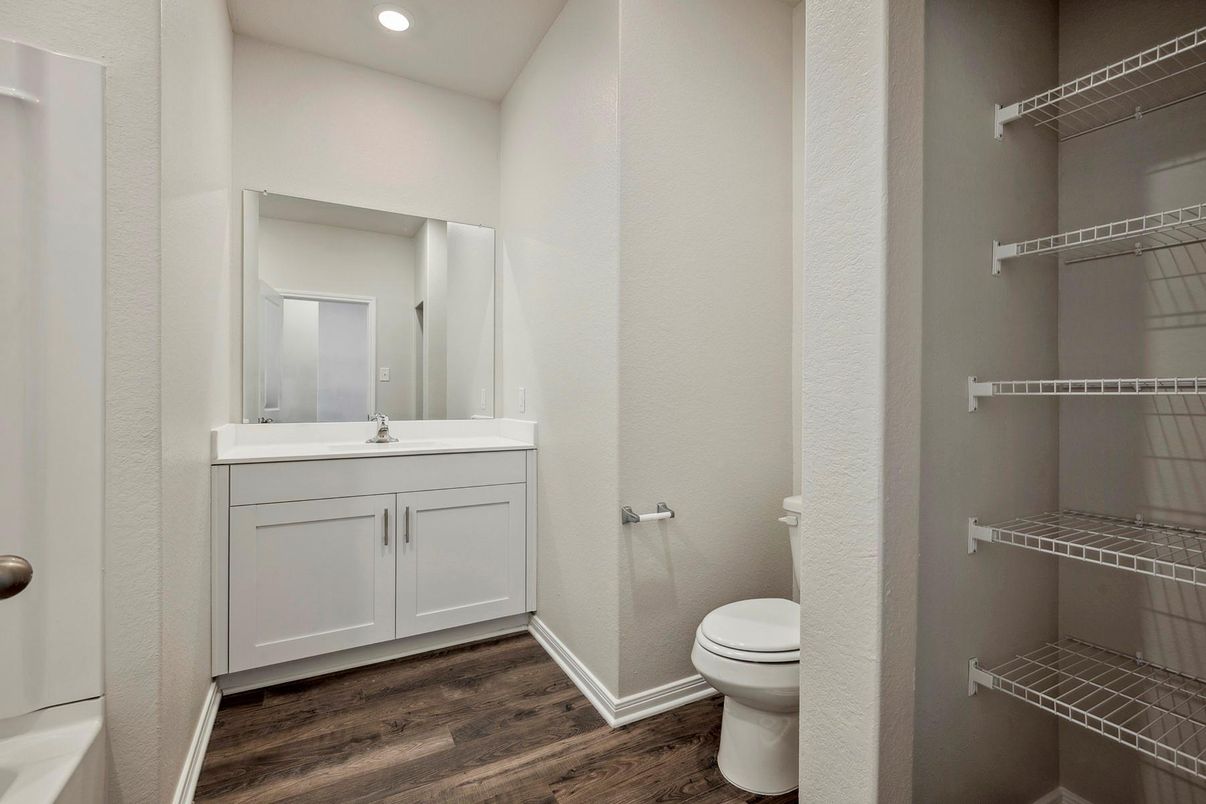 Bathroom, Interior, Recessed Lighting, Wood Texture Flooring