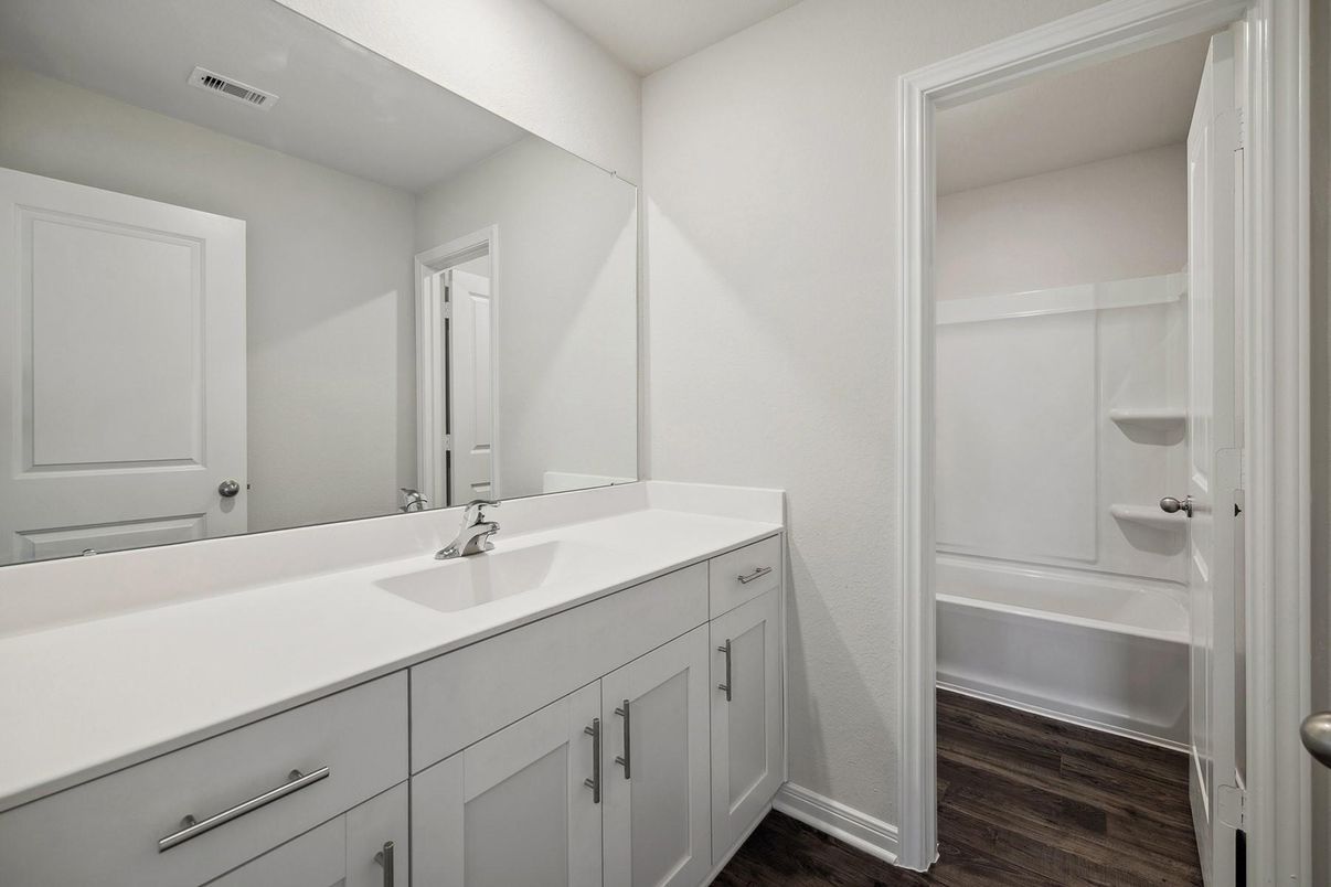 Bathroom, Dual Sink Vanities, Interior, Wood Texture Flooring