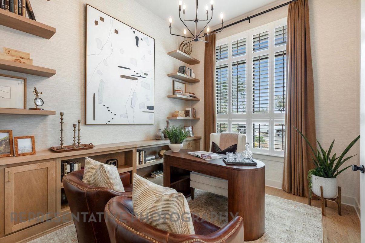 Chandelier, Home Office, Interior, Wood Texture Flooring