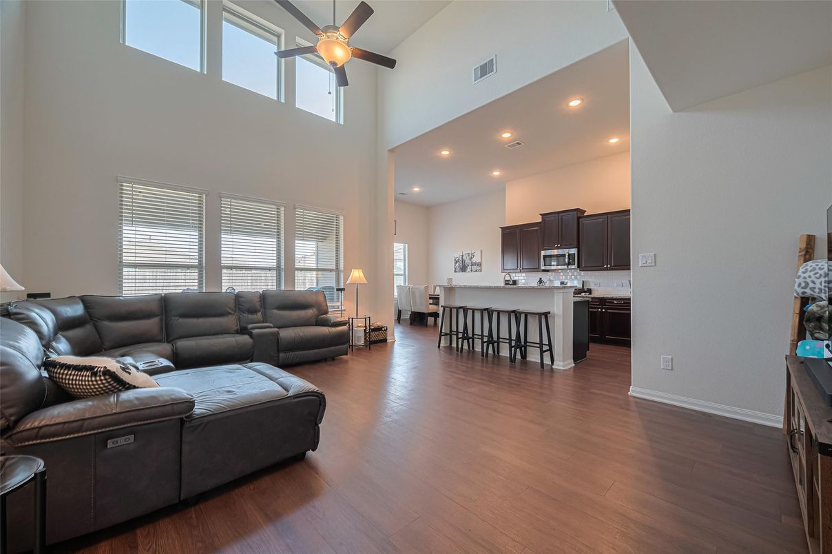 Interior, Kitchen, Living room, Recessed Lighting, Wood Texture Flooring