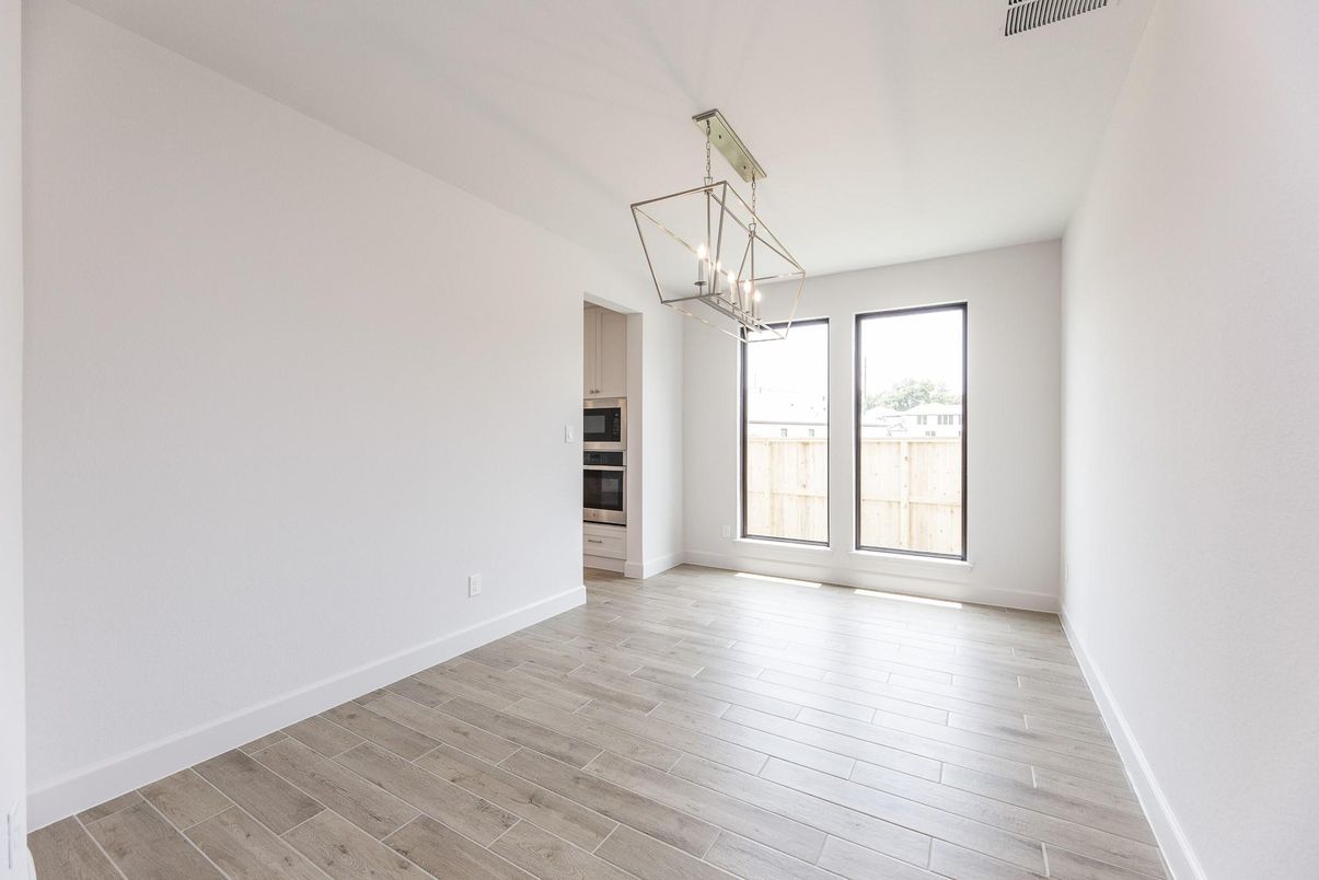 Chandelier, Empty room, Interior, Kitchen, Pendant Lights, Wood Texture Flooring