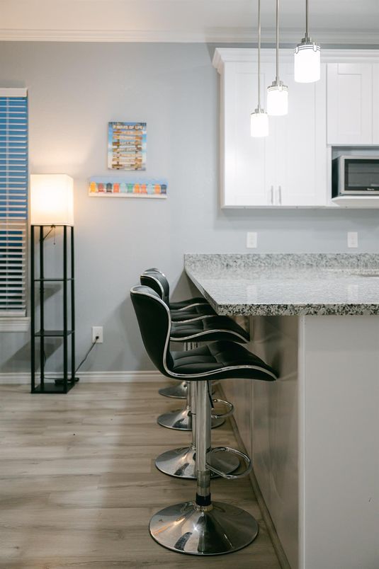 Interior, Kitchen, Pendant Lights, Wood Texture Flooring