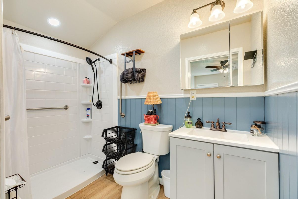 Bathroom, Interior, Recessed Lighting, Wood Texture Flooring