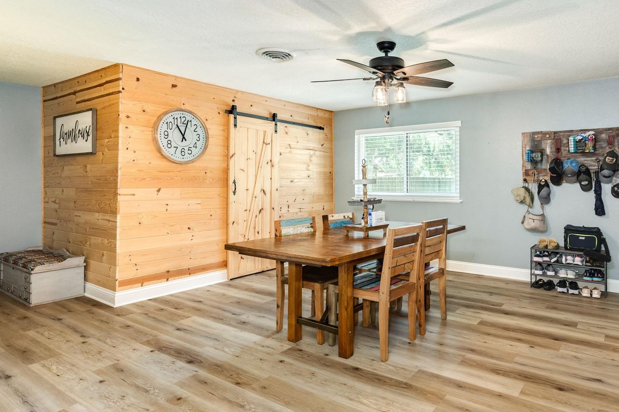 Dining room, Interior, Wood Texture Flooring, Wooden Walls