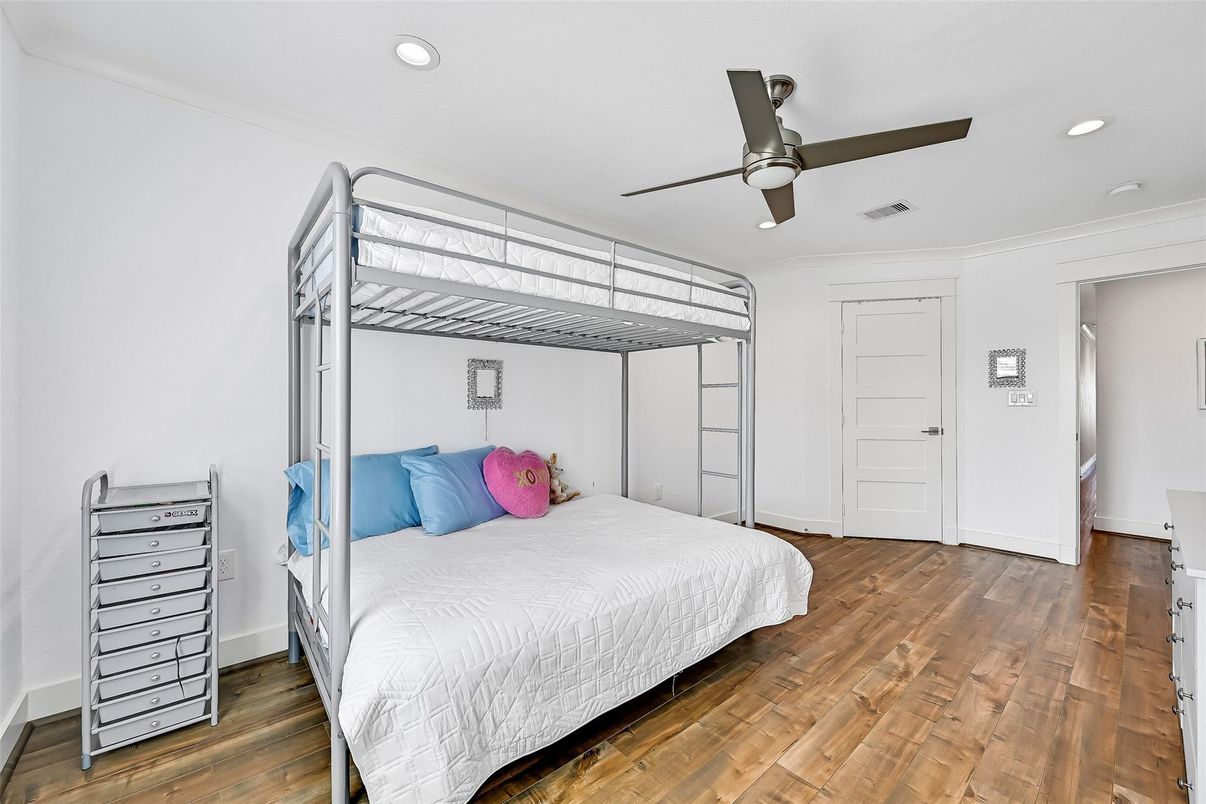 Bedroom, Interior, Recessed Lighting, Wood Texture Flooring