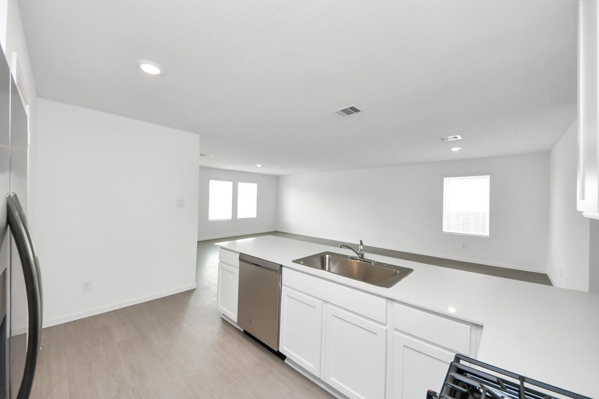 Interior, Kitchen, Recessed Lighting, Wood Texture Flooring