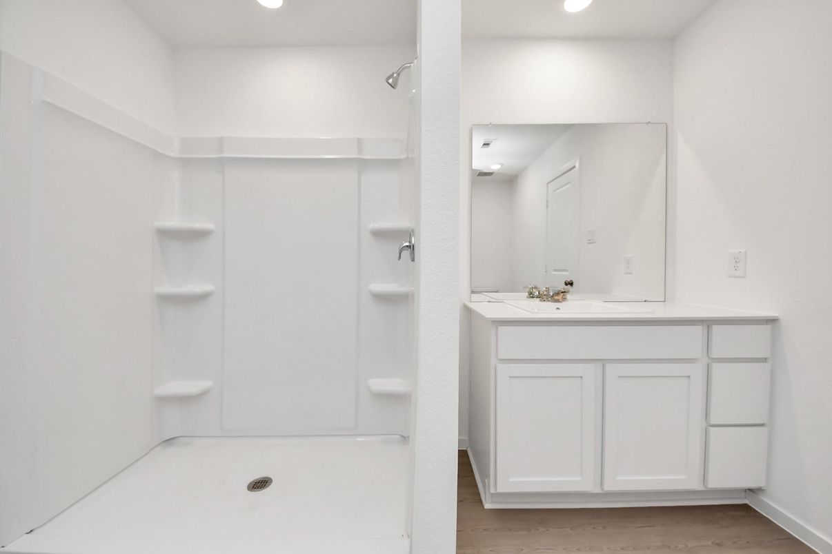 Bathroom, Interior, Recessed Lighting, Wood Texture Flooring