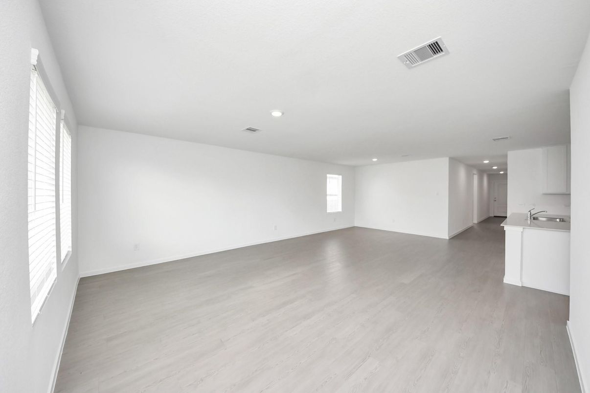 Empty room, Interior, Kitchen, Recessed Lighting, Wood Texture Flooring