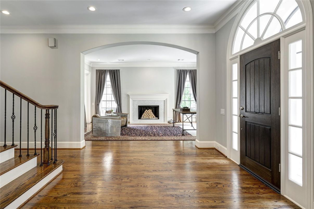 Fireplace, Interior, Recessed Lighting, Wood Texture Flooring