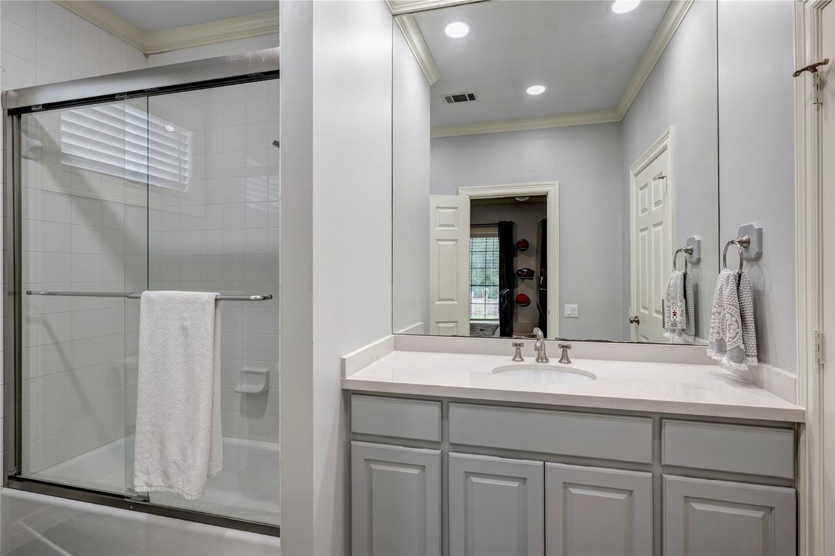 Bathroom, Glass Shower, Interior, Recessed Lighting