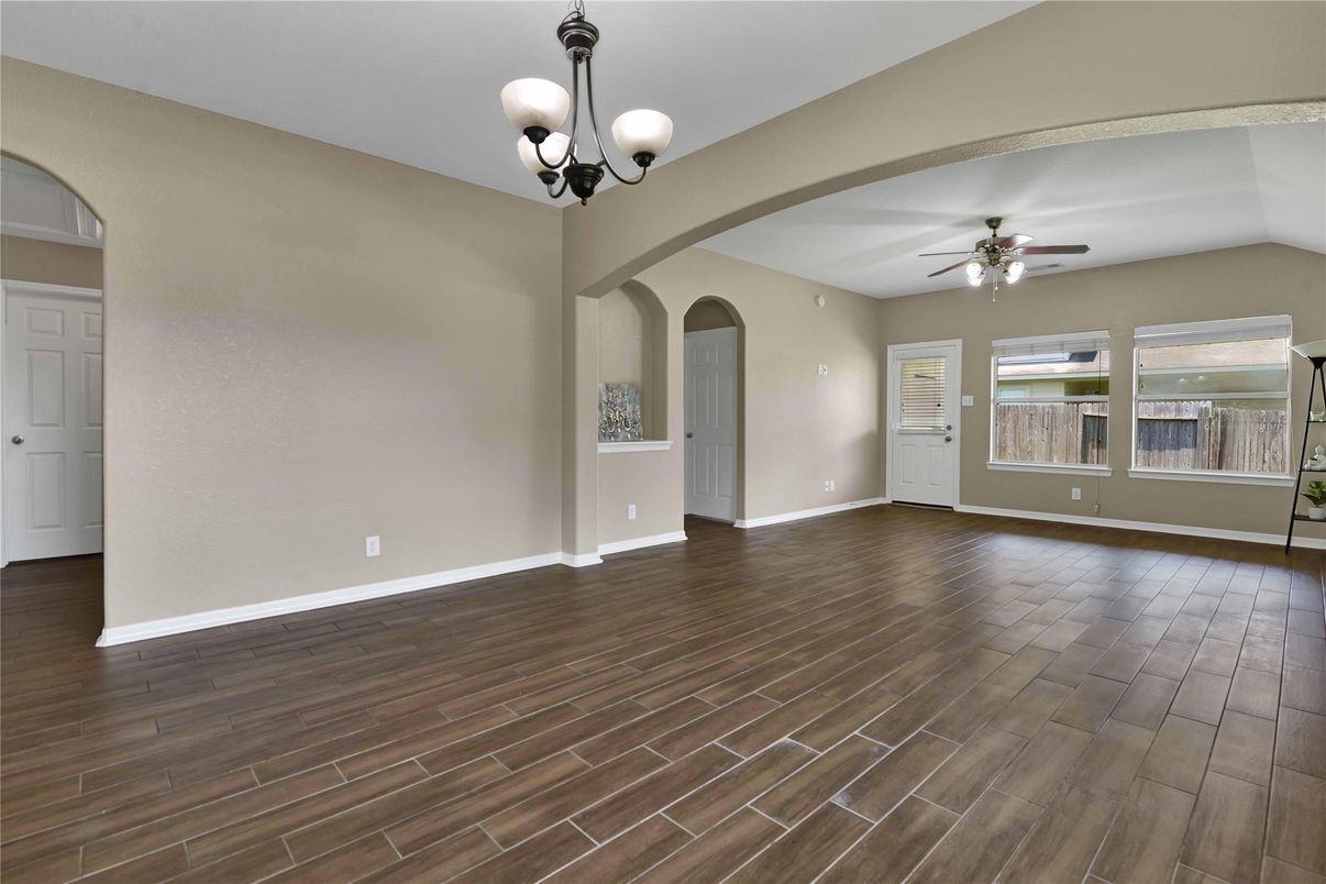Chandelier, Empty room, Interior, Wood Texture Flooring