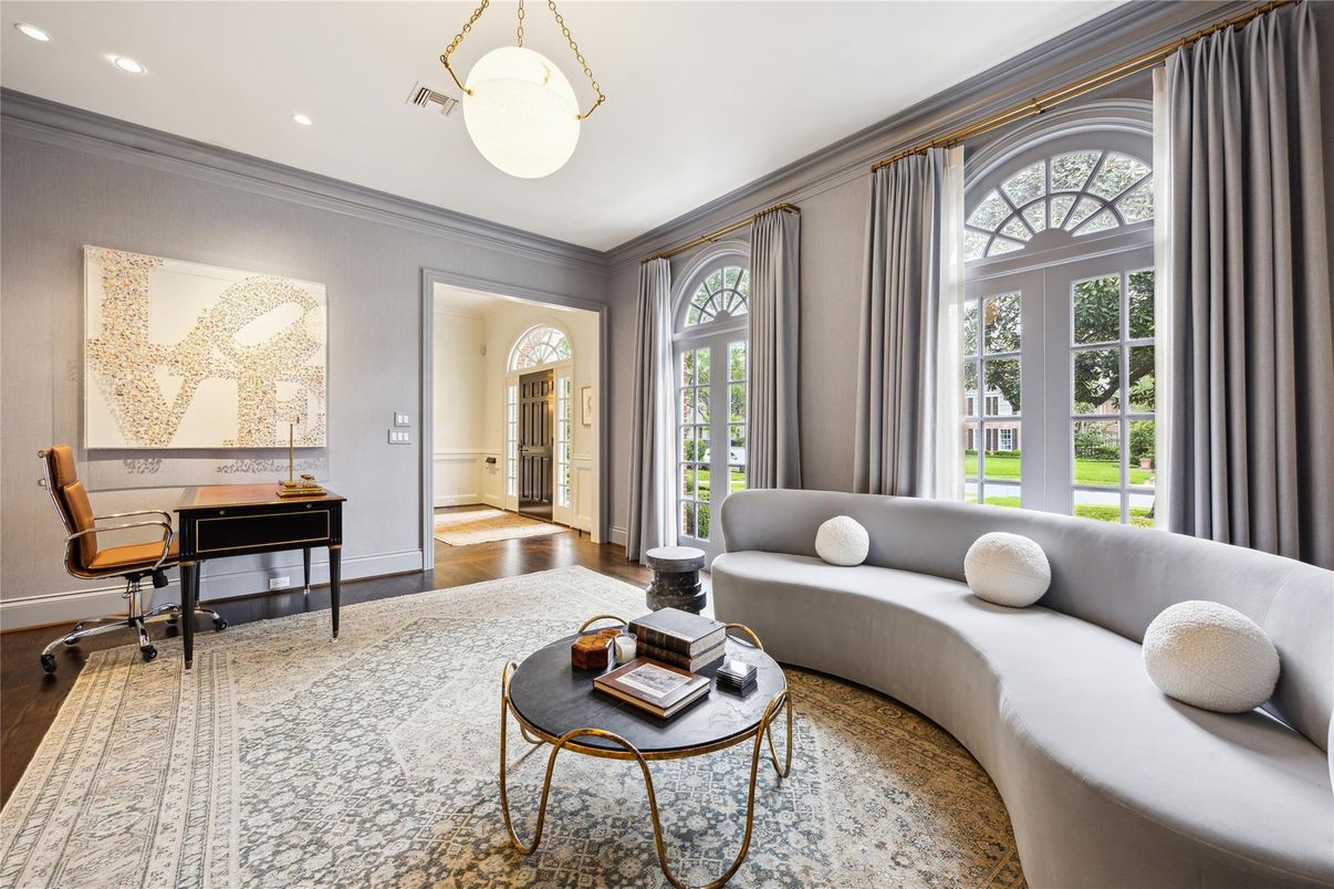 Home Office, Interior, Living room, Recessed Lighting, Wood Texture Flooring