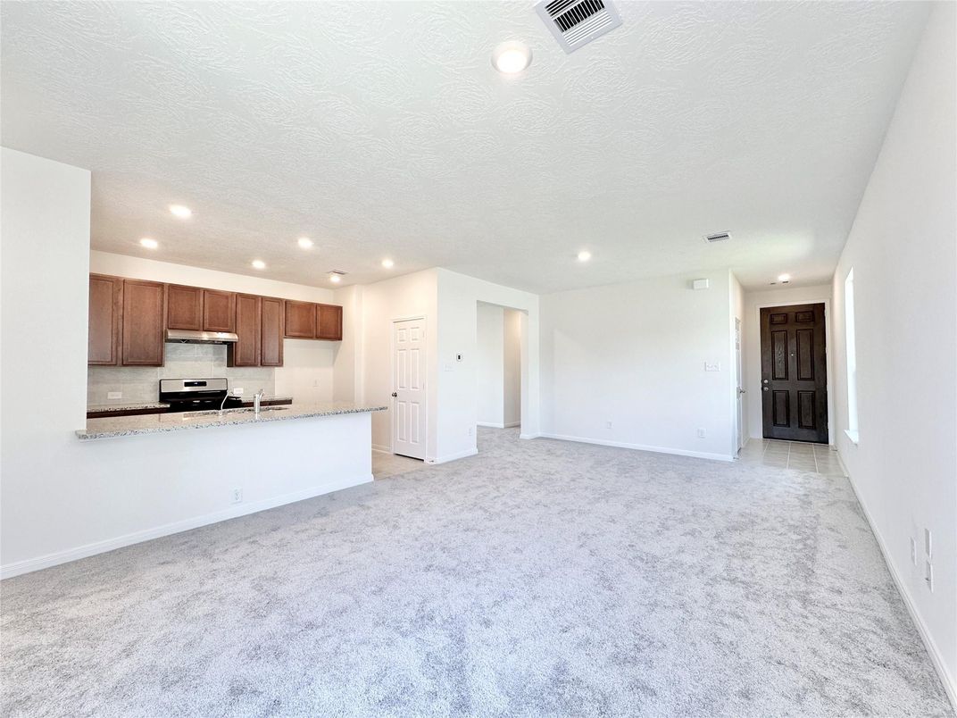 Empty room, Interior, Kitchen, Recessed Lighting, Stainless Steel Appliances