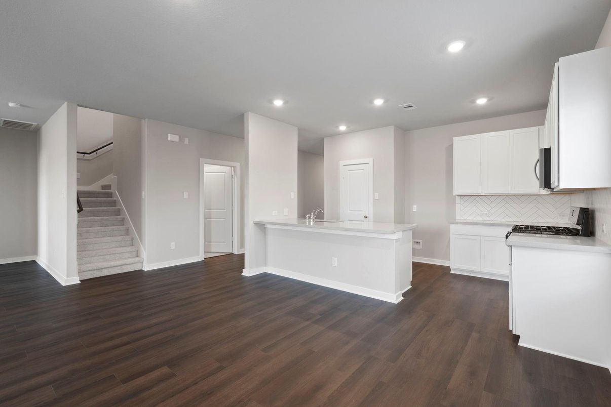 Interior, Kitchen, Recessed Lighting, Wood Texture Flooring