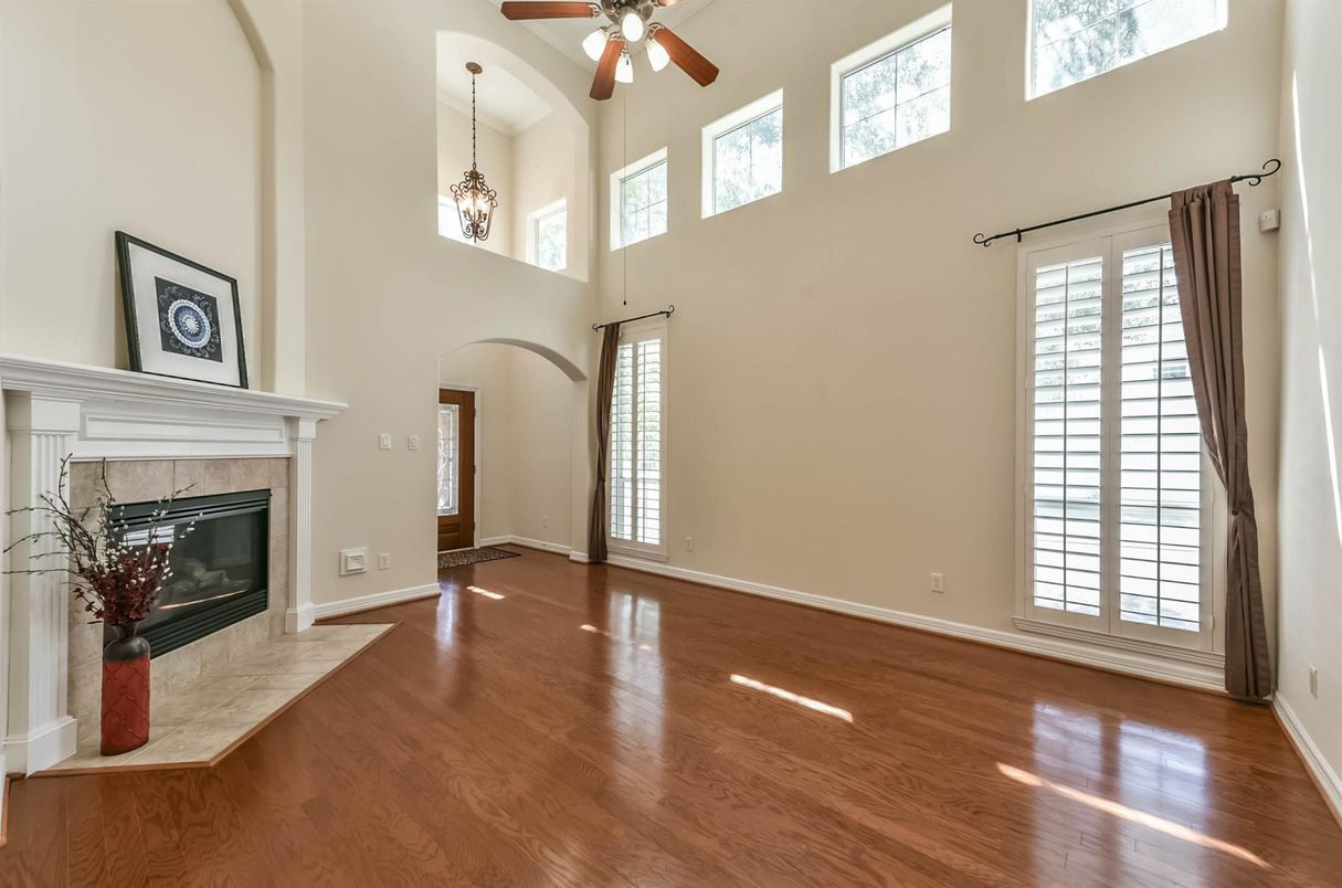 Chandelier, Empty room, Fireplace, Interior, Wood Texture Flooring