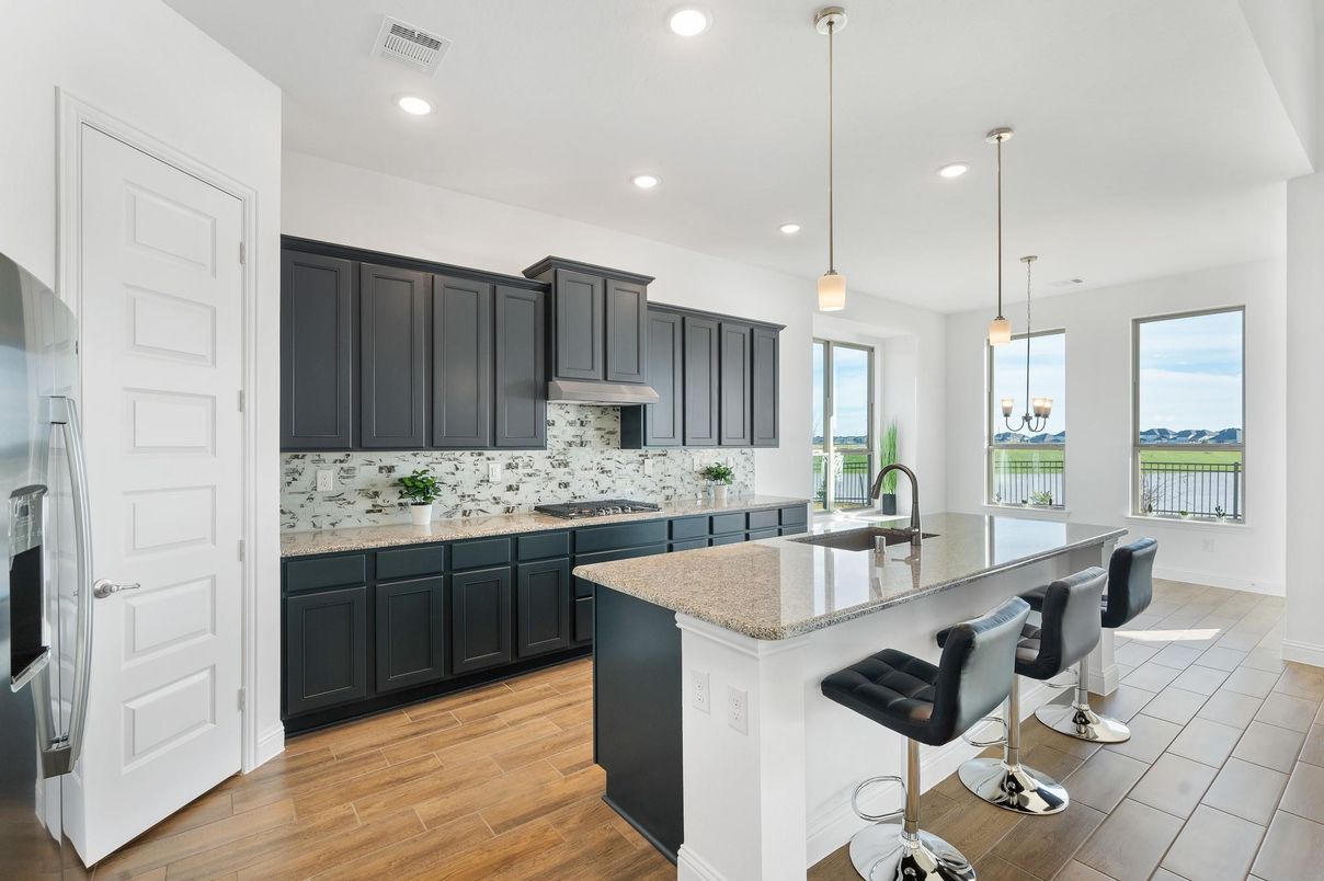 Interior, Kitchen, Pendant Lights, Recessed Lighting, Wood Texture Flooring