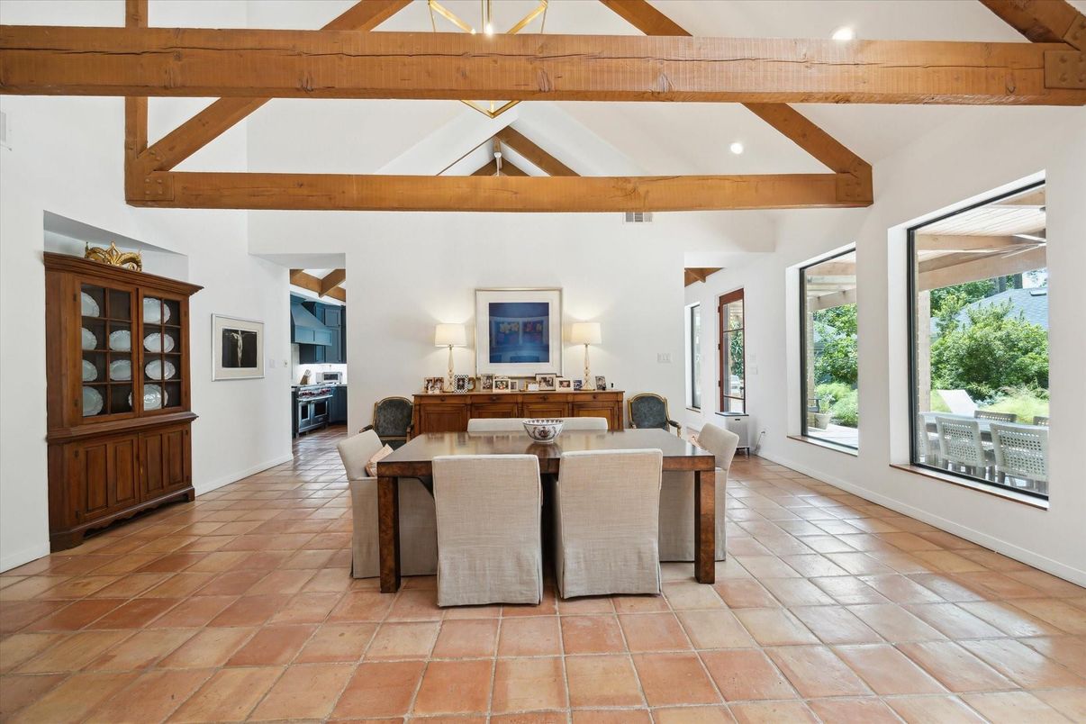 Dining room, Interior, Recessed Lighting, Wooden Beams