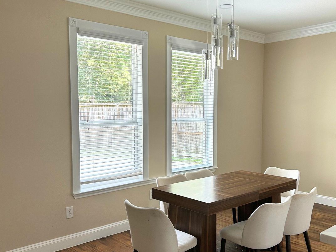 Dining room, Interior, Pendant Lights, Wood Texture Flooring