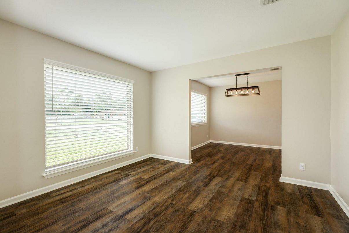 Empty room, Interior, Pendant Lights, Wood Texture Flooring