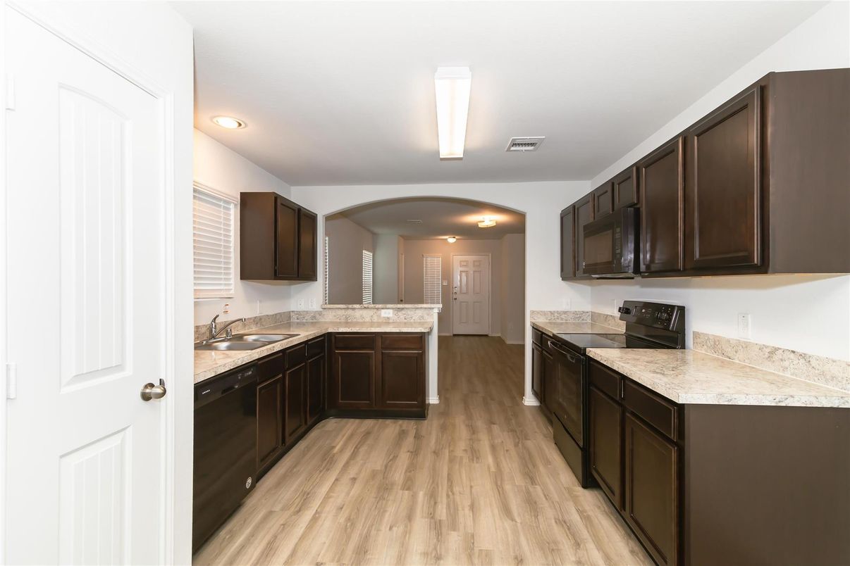 Interior, Kitchen, Recessed Lighting, Wood Texture Flooring