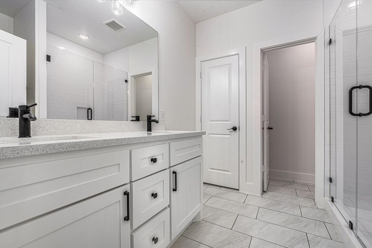 Bathroom, Dual Sink Vanities, Glass Shower, Interior, Recessed Lighting