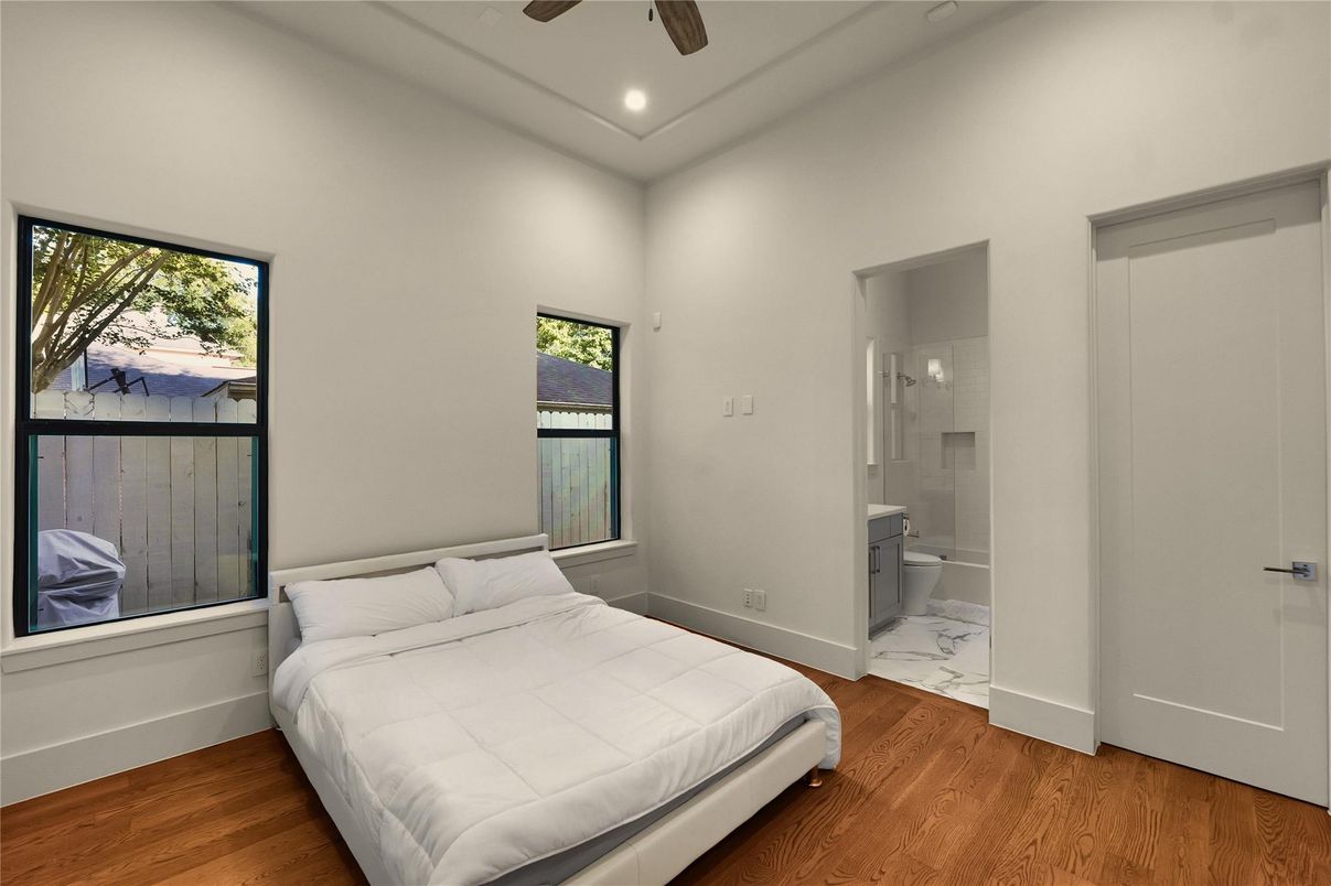 Bathroom, Bedroom, Interior, Marble, Recessed Lighting, Wood Texture Flooring