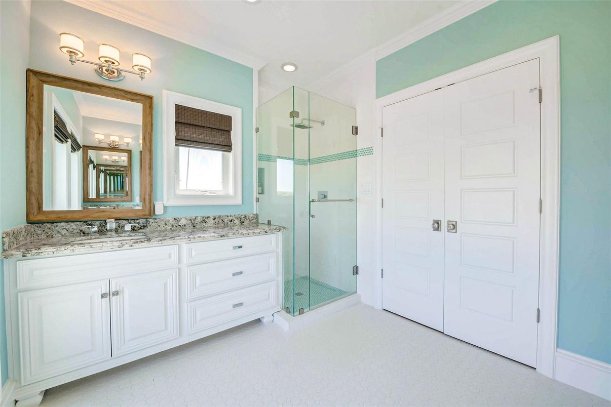 Bathroom, Dual Sink Vanities, Glass Shower, Interior, Recessed Lighting