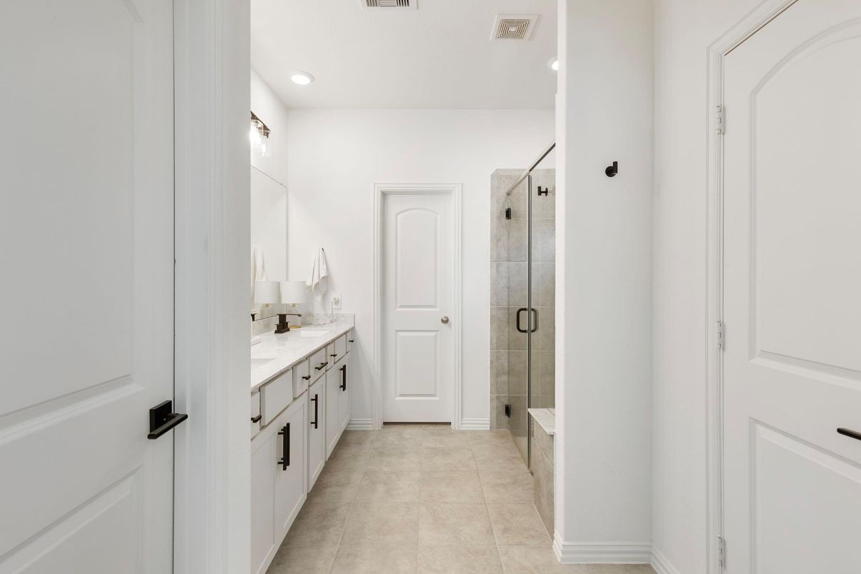 Bathroom, Dual Sink Vanities, Glass Shower, Interior, Recessed Lighting