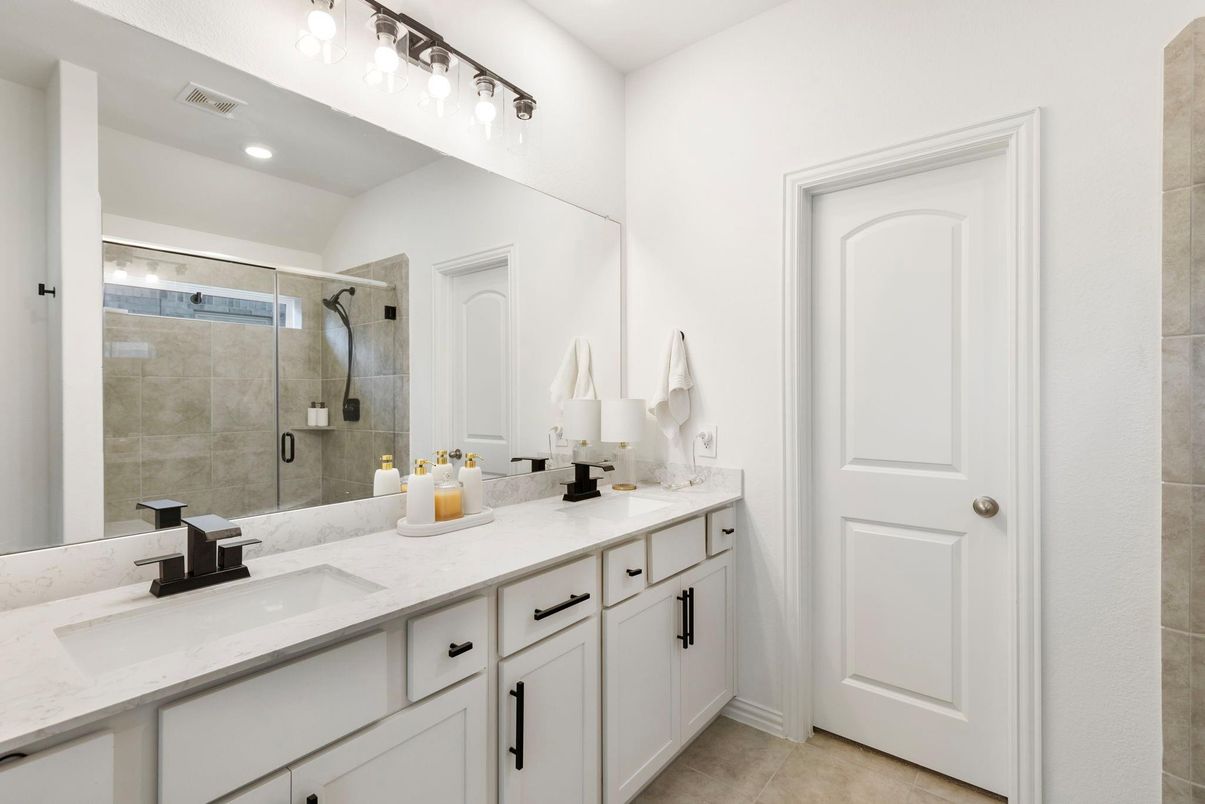 Bathroom, Dual Sink Vanities, Glass Shower, Interior, Recessed Lighting