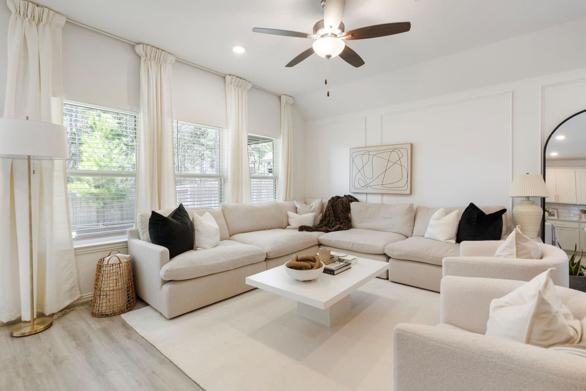 Interior, Living room, Recessed Lighting, Wood Texture Flooring