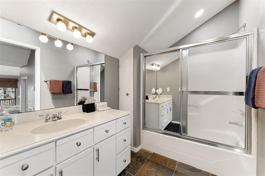 Bathroom, Dual Sink Vanities, Glass Shower, Interior, Recessed Lighting