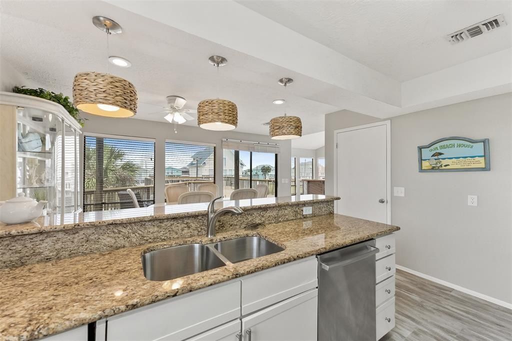 Interior, Kitchen, Pendant Lights, Recessed Lighting, Wood Texture Flooring