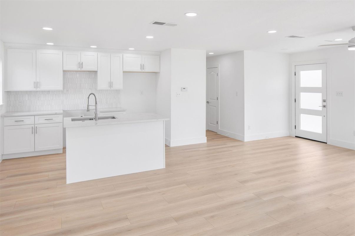 Interior, Kitchen, Recessed Lighting, Wood Texture Flooring