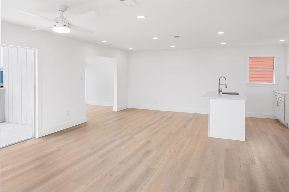 Interior, Kitchen, Recessed Lighting, Wood Texture Flooring