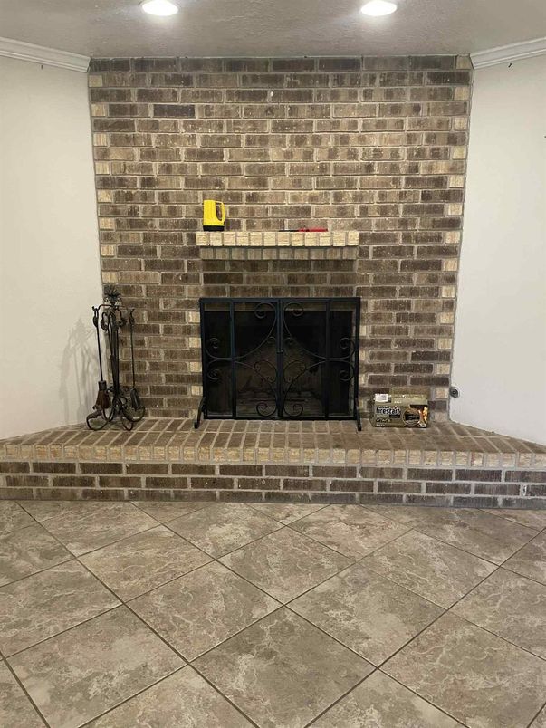Fireplace, Interior, Recessed Lighting, Stone Walls