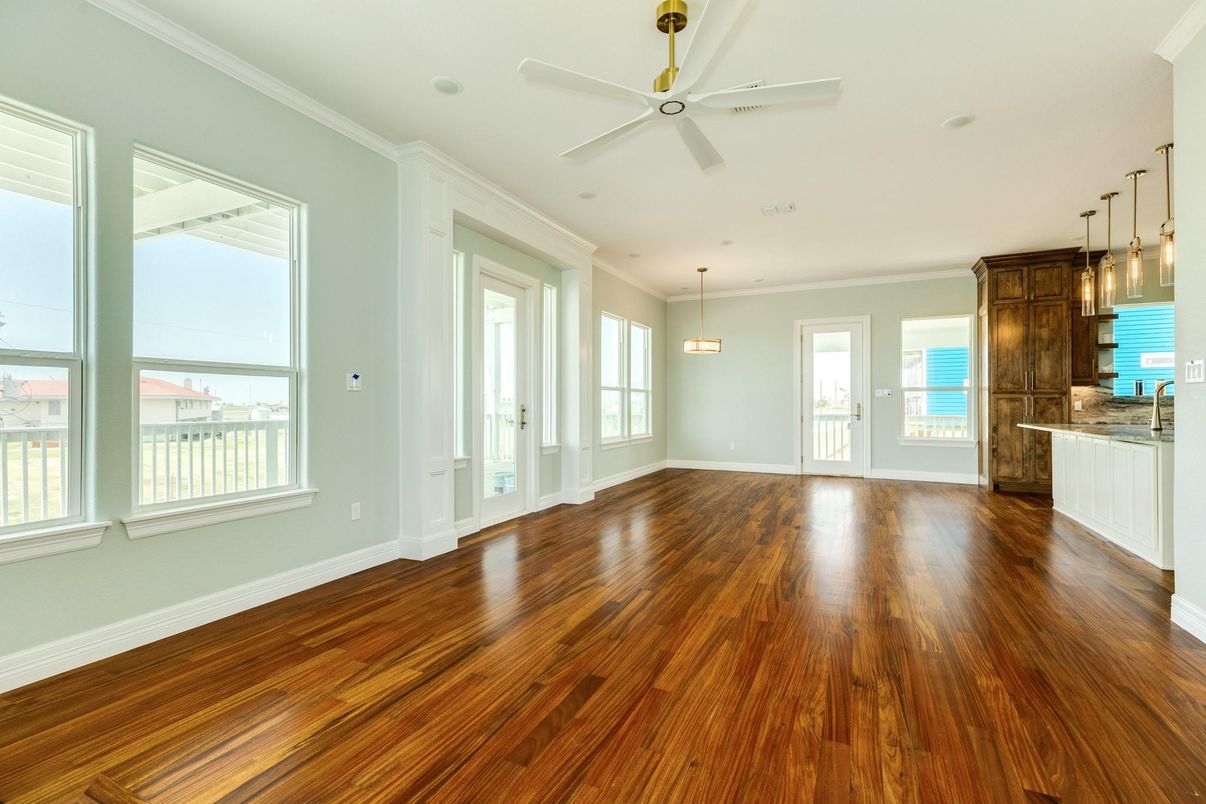 Empty room, Interior, Pendant Lights, Wood Texture Flooring