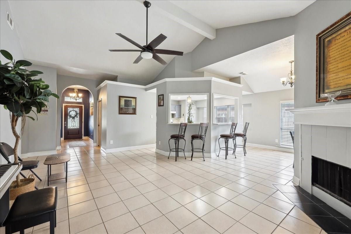 Chandelier, Fireplace, Interior