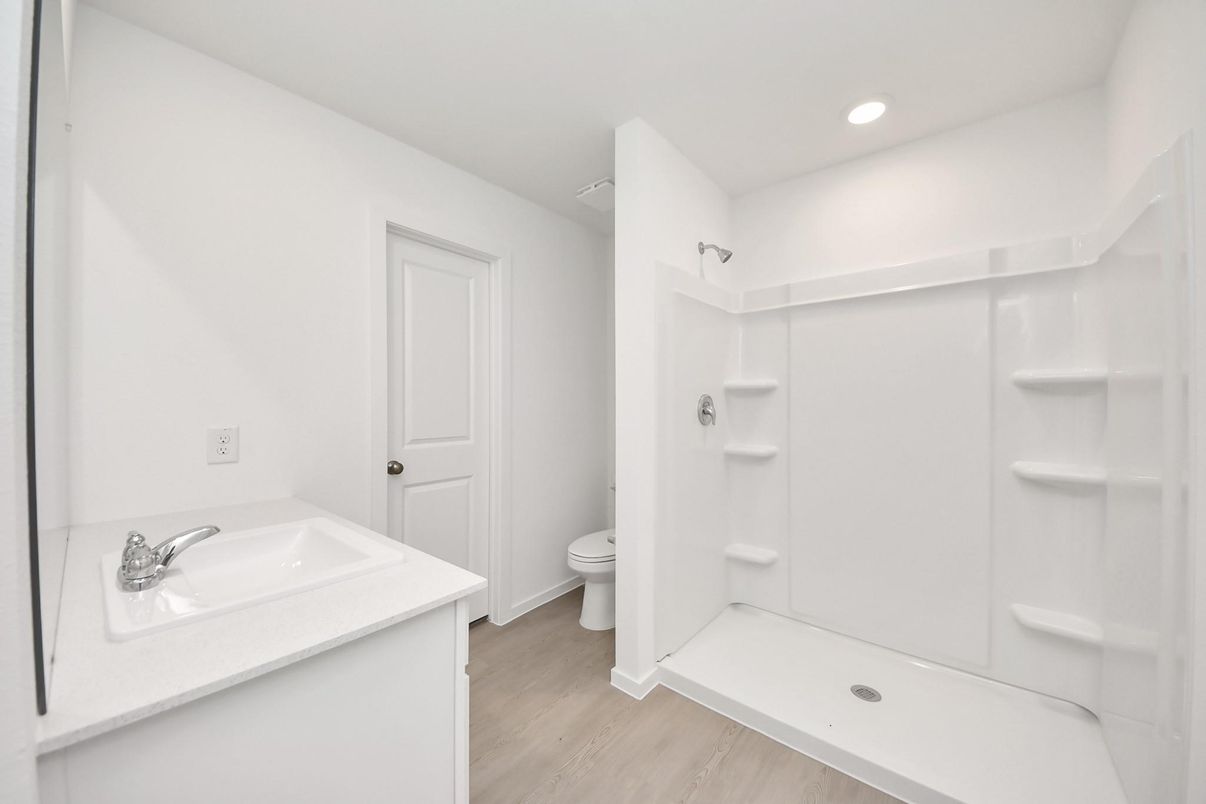 Bathroom, Interior, Recessed Lighting, Wood Texture Flooring