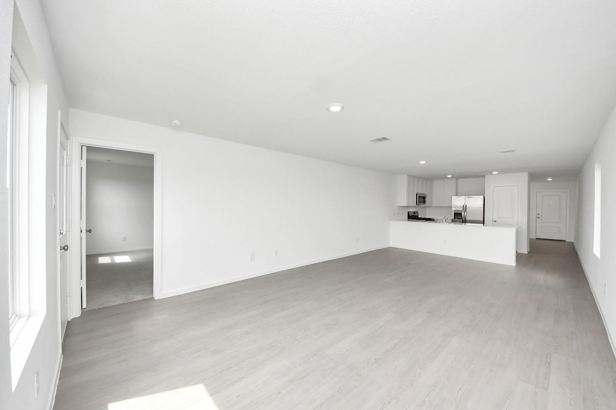 Empty room, Interior, Kitchen, Recessed Lighting, Wood Texture Flooring