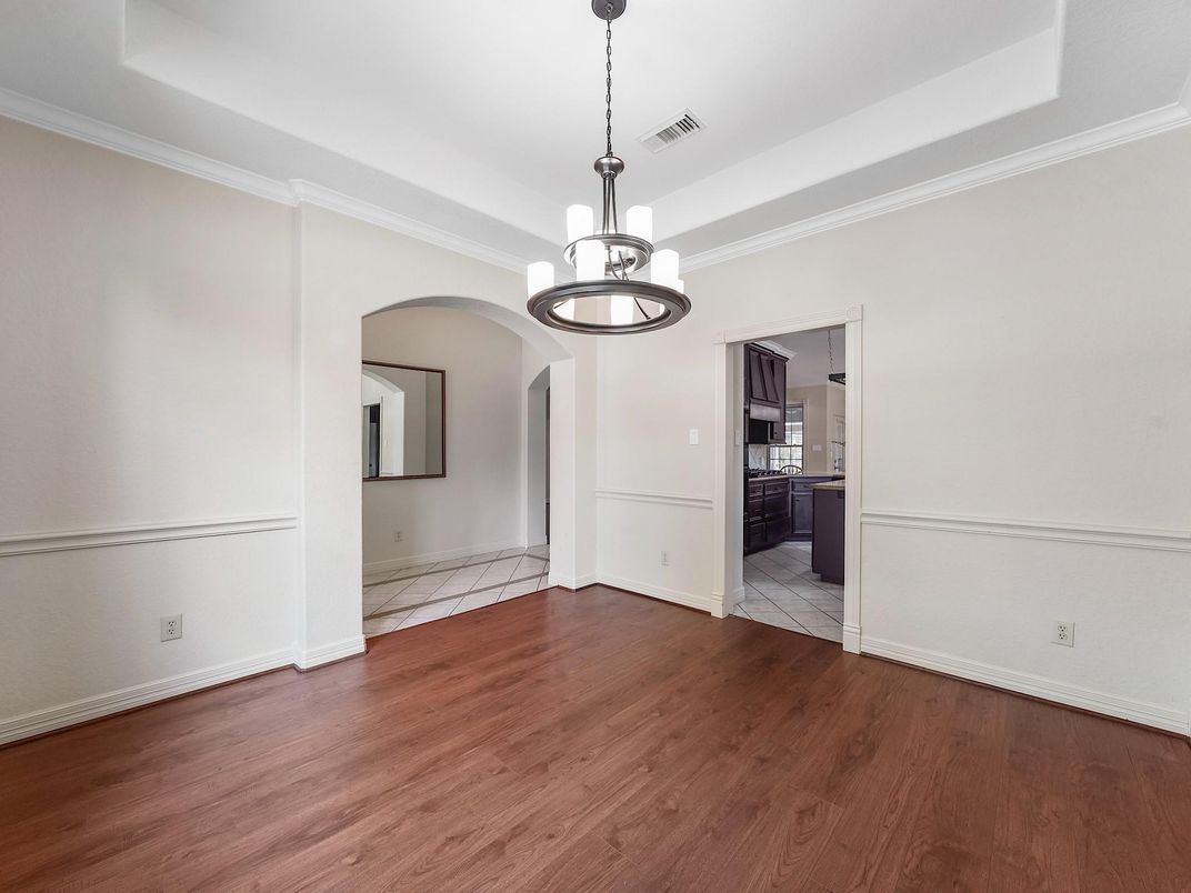Empty room, Interior, Kitchen, Pendant Lights, Wood Texture Flooring
