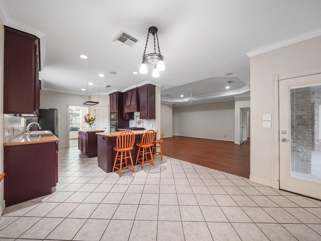 Interior, Kitchen, Pendant Lights, Recessed Lighting, Wood Texture Flooring