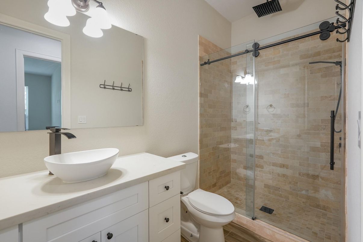 Bathroom, Glass Shower, Interior, Stone Walls