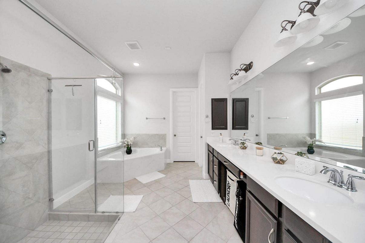 Bathroom, Dual Sink Vanities, Glass Shower, Interior, Recessed Lighting