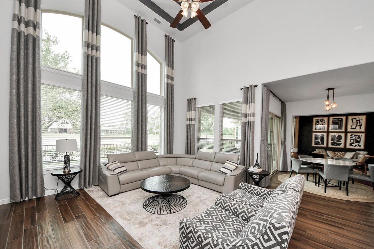 Dining room, Interior, Living room, Pendant Lights, Wood Texture Flooring