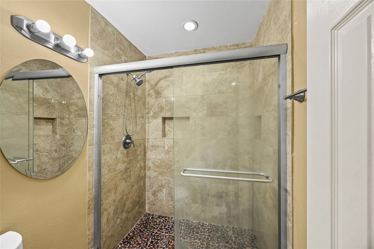 Bathroom, Glass Shower, Interior, Recessed Lighting
