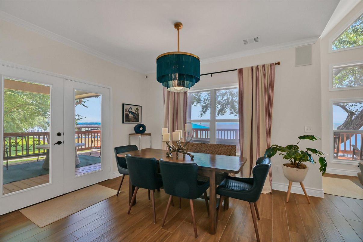 Chandelier, Dining room, Interior, Pendant Lights, Wood Texture Flooring