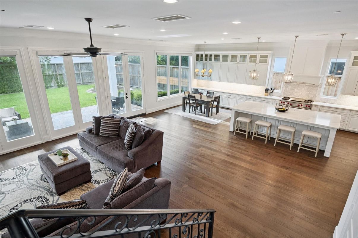 Dining room, Interior, Kitchen, Living room, Pendant Lights, Recessed Lighting, Wood Texture Flooring