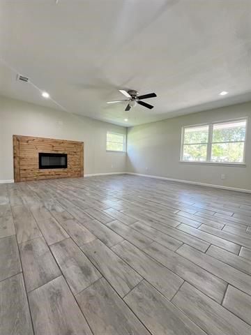 Empty room, Fireplace, Interior, Recessed Lighting, Wood Texture Flooring
